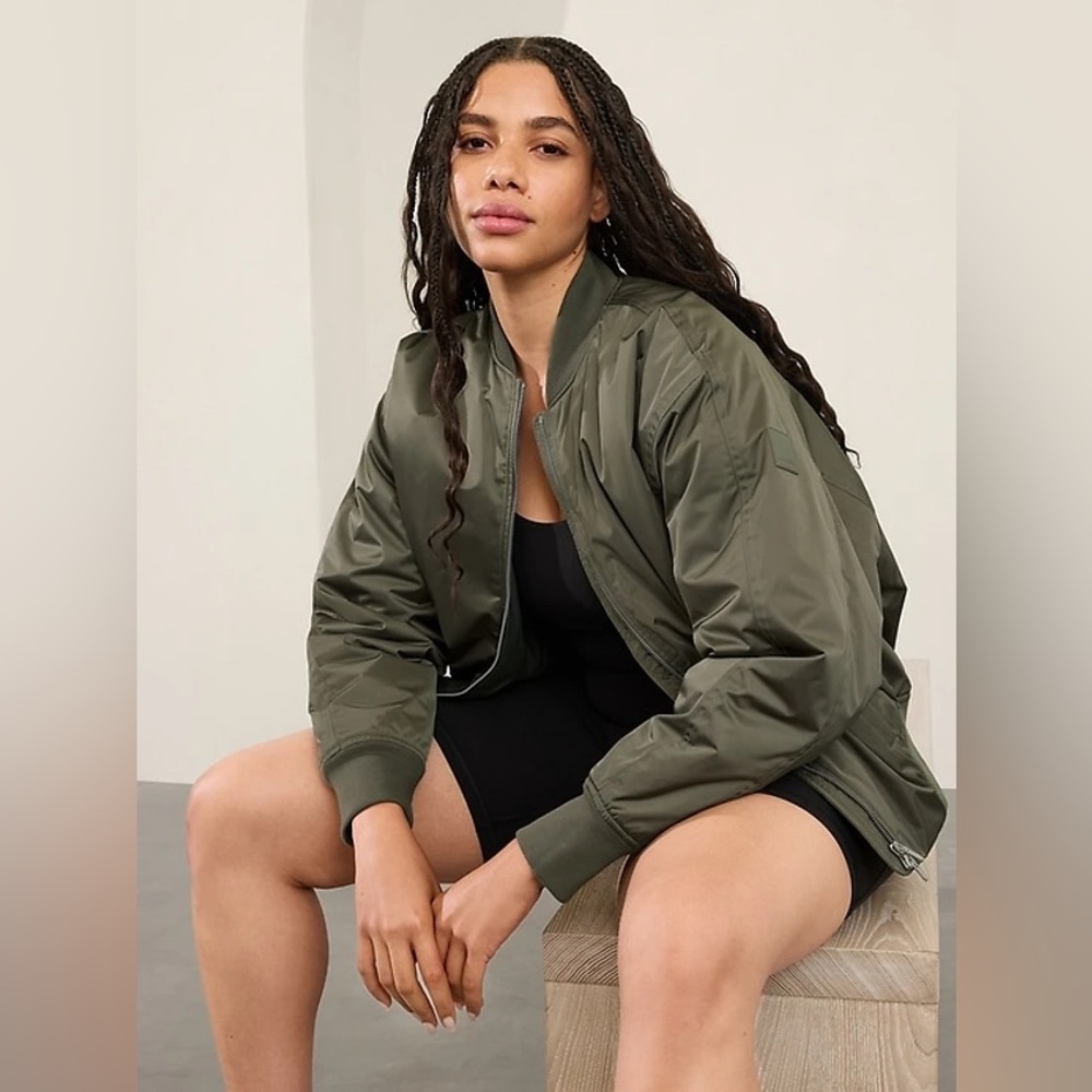 Athleta sateen Olive Green Women's Bomber Jacket XL